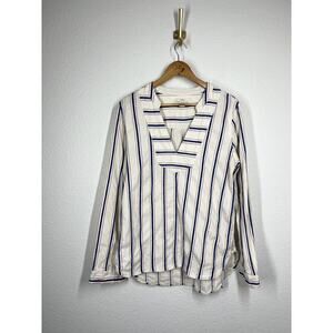 Trovata Birds Of Paradis Large L Textured Stripe Popover Top Cotton Linen